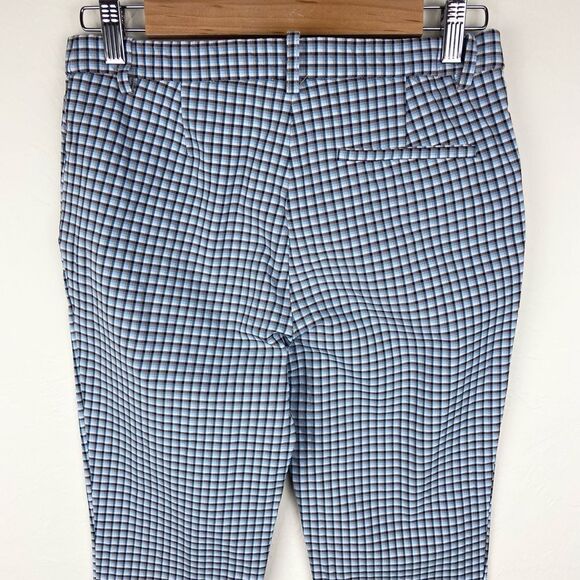 Theory Classic Gingham Plaid Slim Straight Ankle Pant - Light Blue & White - Picture 7 of 8